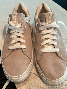 Keds Suede Sneakers in Light Taupe with White Laces